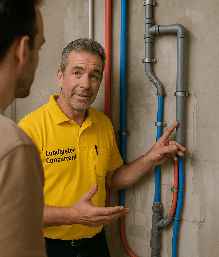 Ervaren loodgieter van Loodgieter-Concurrent vervangt leidingwerk in woning